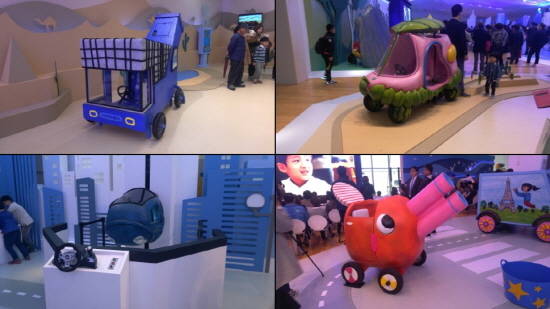 '브릴리언트 키즈 모터쇼'는 어린이들이 상상해 그린 자동차를 1/2~1/4 크기 모형으로 제작해 전시하는 모터쇼다. (왼쪽 윗줄 시계방향)눈을 뿌리는 자동차, 작물을 심는 자동차, 도시 하늘에 별을 다는 자동차, 교통 정체 피하기 위해 벽을 달리는 자동차. ⓒ 프라임경제