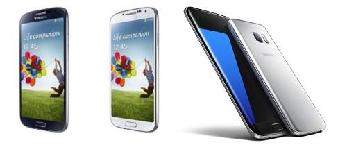 최대 판매량을 달성한 갤럭시S4(왼쪽)과 이를 갱신할 것으로 예상되는 갤럭시S7(오른쪽). ⓒ 삼성전자