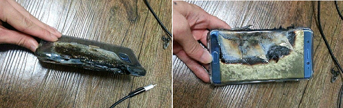 국내 출시 닷새만에 폭발사고 발생한 갤럭시노트7. ⓒ 뽐뿌 캡처