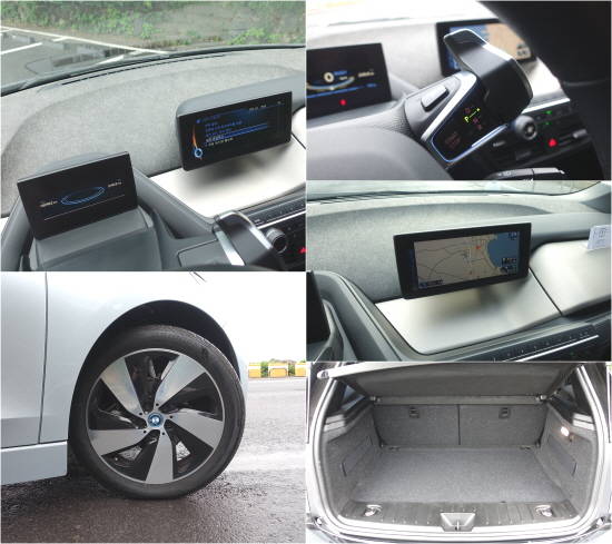 5.5인치 디지털 디스플레이는 다양한 주행 정보를 효과적으로 표시하며, 기어는 스티어링 오른쪽에 있는 간단한 레버 조작으로 손쉽게 변경할 수 있다. 또 전기모터가 차체 뒤편에 있기 때문에 기존 엔진룸 공간을 수납공간으로 활용할 수 있다. = 노병우 기자