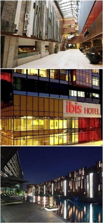 위에서 부터 더 솔즈베리 YMCA 오브 홍콩 로비, 이비스 홍콩 센트럴&셩완 외부 전경, 로얄 플라자 호텔 야외 수영장 모습 ⓒ 호텔스컴바인