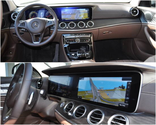 E-클래스 실내에는 12.3인치 와이드 스크린 콕핏 디스플레이가 최초로 적용됐다. = 전훈식 기자