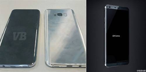 31일 샘모바일이 공개한 삼성전자 갤럭시S8(왼쪽)과 중국 웨이보에 공개된 LG G6 유출 사진(오른쪽). ⓒ 샘모바일·웨이보