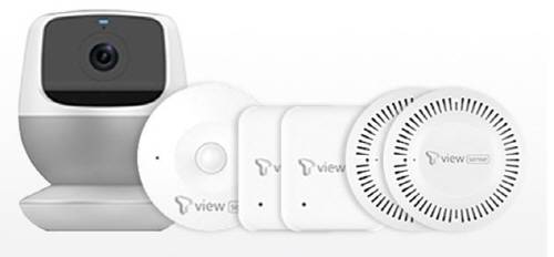T 뷰 센스 CCTV 기기(사진 왼쪽)와 전용 센서 5종. ⓒ SK텔레콤