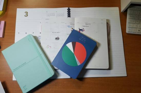 올해 사용하고 있는 다이어리. 업무용과 취미용 다이어리를 나눠 사용하고 있다. = 전혜인 기자