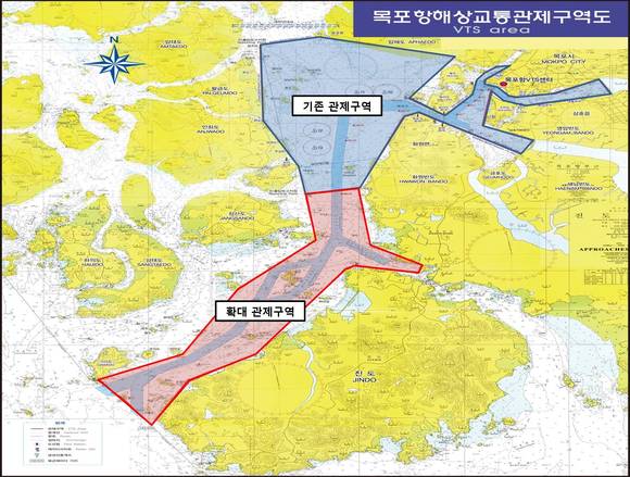 목포 VTS 확대구역(152㎢ 17.4.1) 당초 199km² ➡ (확대) 351km² ⓒ 국민안전처