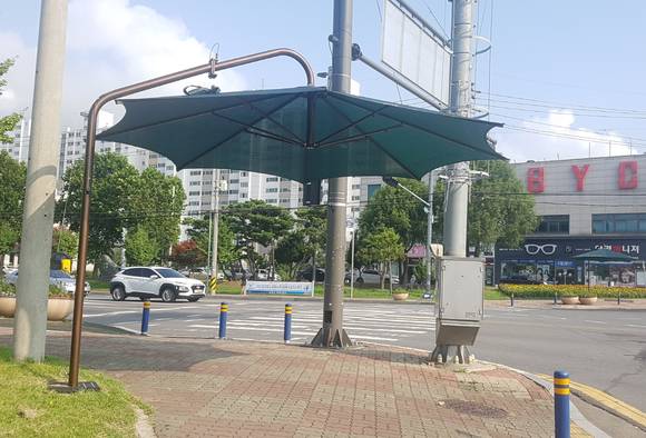 수청사거리 앞 해피해피 파라솔 설치 모습. ⓒ 보령시청