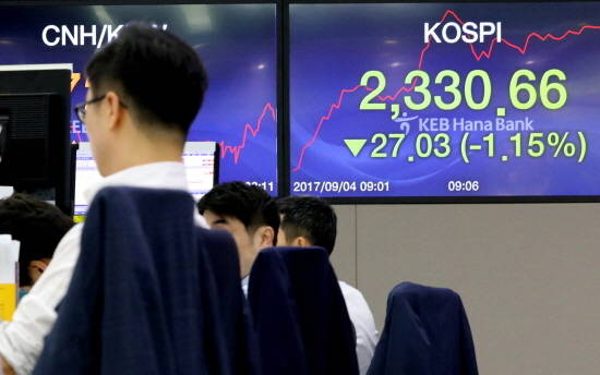 북한의 핵실험 소식에 코스피지수가 출렁이고 있다. ⓒ 뉴스1
