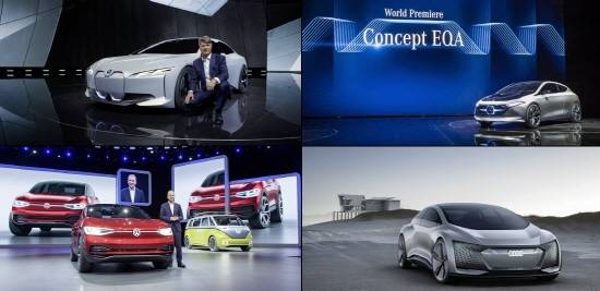 사진 왼쪽 상단부터 시계방향으로 △BMW i 비전 다이내믹스 △메르세데스-벤츠 컨셉트 EQA △아우디 아이콘 △폭스바겐 I.D. 패밀리. ⓒ 각 업체