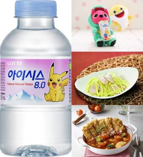 롯데칠성음료 아이시스8.0 소용량 페트병, 매일유업 매일우유 2% 핑크퐁 에디션, 크리스탈 제이드 구황부추 관자볶음. ⓒ 각 사