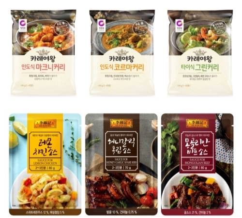 대상 청정원 카레여왕 월드커리 3종, 이금기 중식 간편 소스 3종. ⓒ 각 사