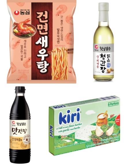 농심 건면새우탕, 대상 청정원 햇살담은 자연숙성 맑은 청간장 국찌개용과 햇살담은 맛간장 간장피클용, 끼리갈릭&허브. ⓒ 각 사