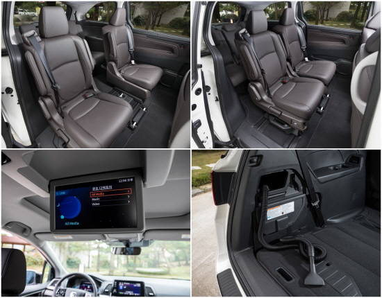전후뿐만 아니라 좌우이동이 가능한 2열 매직 슬라이드 시트를 비롯해 2열 디스플레이와 트렁크 측면에 위치한 진공청소기(HONDA VAC)의 모습. ⓒ 혼다코리아