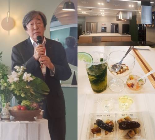 왼쪽부터 시계방향으로 박진선 샘표 대표, 샘표 우리맛 공간 전경, 곰취모히토·씀바귀우유된장푸딩·3분채소스프, 가지볶음. = 하영인 기자