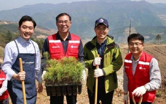 롯데주류가 강원도 삼척의 산불 피해지역에 '처음처럼 숲'을 만들어요. ⓒ 롯데주류