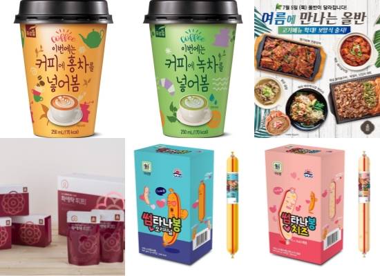 푸르밀 시즌 한정 음료 2종, 올반 신메뉴 40종, KGC인삼공사 화애락 후, 사조대림 썸타나봉 제품 이미지컷. ⓒ 각 사