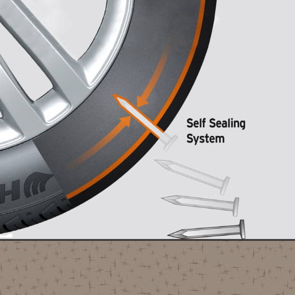 한국타이어의 자가 봉합 타이어인 '벤투스 프라임2 실가드'. ⓒ 한국타이어