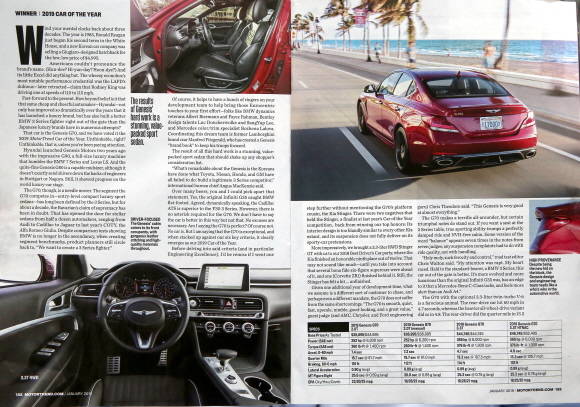 모터트렌드는 1949년 창간 이래 매년 연말께 올해의 차를 발표해 왔으며, 국산 자동차 브랜드가 올해의 차에 선정된 것은 69년 만에 처음이다. ⓒ 제네시스 브랜드