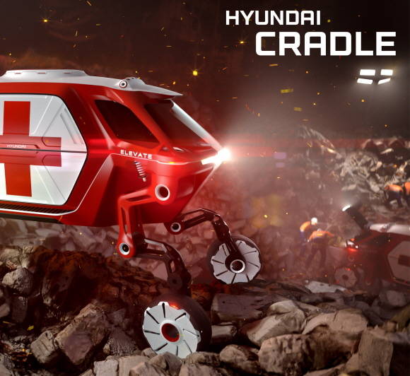 걸어다니는(walking) 자동차 '엘리베이트(Elevate) 콘셉트카'의 티저 이미지. ⓒ 현대자동차