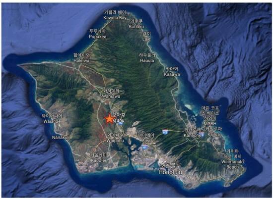 한화에너지는 하와이 오와후 섬에 태양광 발전(52㎿ 규모)과 ESS 배터리(용량 208㎿h)를 연계한 발전소를 20년간 운영한다. 사진은 프로젝트 위치도. ⓒ 한화에너지