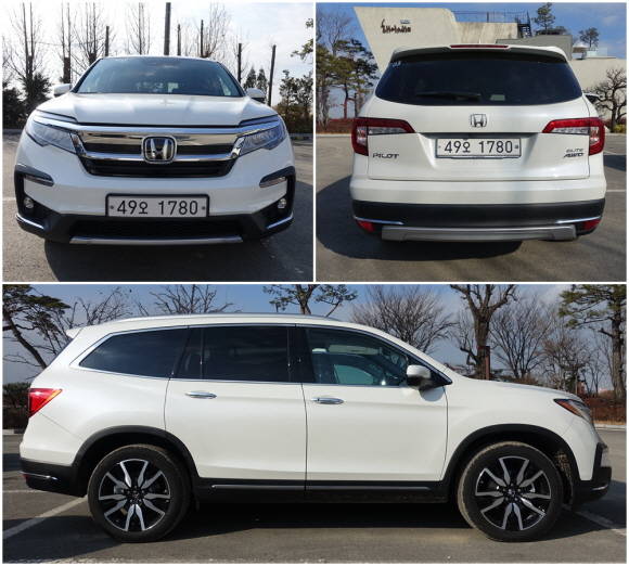 뉴 파일럿은 강인한 캐릭터 라인과 스포티한 디자인이 조화를 이루고, 블랙 투톤의 20인치 휠을 새롭게 채용해 대형 SUV의 웅장함을 완성했다. = 노병우 기자