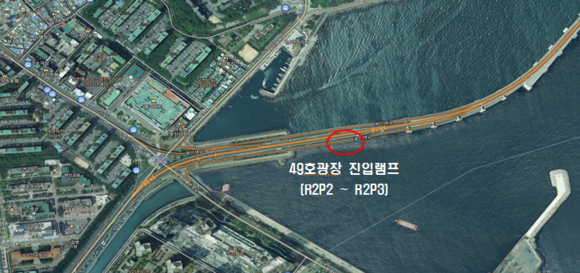 러시아 화물선 시그랜드호(5998ton)가 광안대교 추돌사고를 낸 지점. ⓒ 부산시