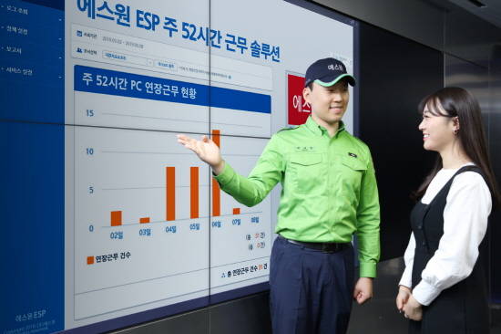 에스원 직원이 고객에게 '에스원ESP' 주 52시간 근무 솔루션 기능을 설명하고 있다. ⓒ 에스원