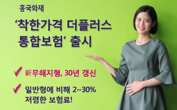 흥국화재가 28일 출시한 '착한가격 더플러스 통합보험'의 가입가능 연령은 15세부터 70세까지고, 치매관련담보는 40세부터 가입이 가능하다. ⓒ 흥국화재