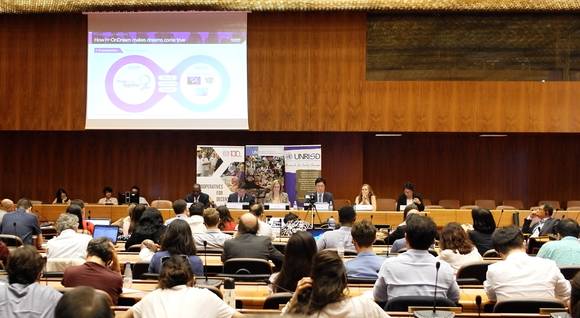 UN 사회연대경제 컨퍼런스에서 현대차그룹이 H-온드림 사회적기업 창업오디션의 사례를 발표하는 모습. ⓒ 현대자동차그룹