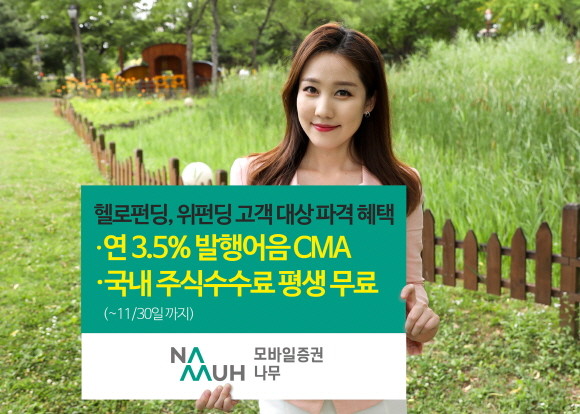 NH투자증권의 모바일증권 나무가 P2P 크라우드펀딩 대출 플랫폼사들과 제휴를 맺고 CMA발행어음 상품 및 국내 주식수수료 평생무료 이벤트를 실시한다. ⓒ NH투자증권