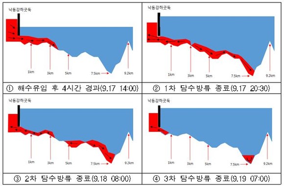 하천 최저층 염분 침투 및 배제. ⓒ 부산시