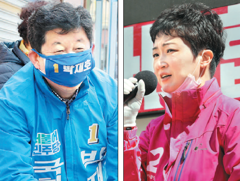 왼쪽 박재호 더불어민주당 후보, 오른쪽 이언주 미래통합당 후보. ⓒ 연합뉴스