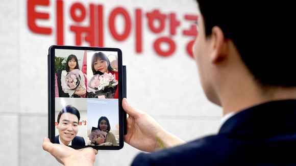 티웨이항공은 이번 청주~제주 취항을 기념해 이색적으로 랜선(온라인)을 이용한 취항식을 개최했다. ⓒ 티웨이항공