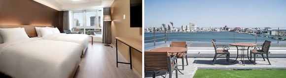 오는 25일 개장을 앞둔 레지던스 호텔 '마리나베이 속초'의 럭셔리 침실과 산과 바다, 호수를 한꺼번에 조망할 수 있는 루프탑 정원. ⓒ 프라임경제