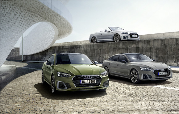 더 뉴 아우디 A5는 3종의 가솔린엔진 모델과 1종의 디젤엔진 모델, 여기에 콘셉트에 따라 △스포트백 △쿠페 △카브리올레로 선보인다. ⓒ 아우디
