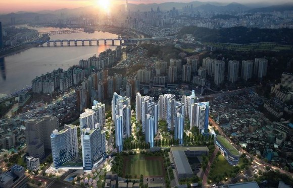 롯데건설이 서울시의 인허가 문제로 25층 아파트 16개 동으로 설계 변경한 조감도. ⓒ 흑석9구역 조합관계자