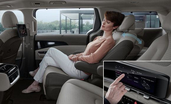 2열 좌석에는 탑승자에게 가장 편안한 자세를 제공하는 프리미엄 릴렉션 시트를 적용해 퍼스트 클래스 같은 최상의 고급감을 구현했다(7인승 전용). ⓒ 기아자동차