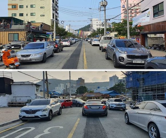 지난 25일 피서객들이 주차한 것으로 보이는 차량들이 송정해수욕장 인근 주택가를 점거하면서 이곳 주민들이 큰 불편을 겪었다. ⓒ 프라임경제