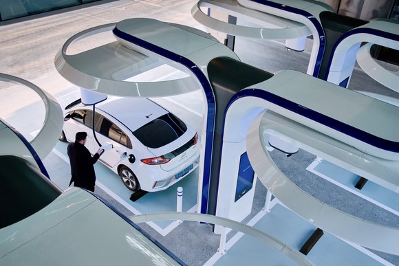 전기차 초고속 충전설비 하이차저를 이용해 전기차를 충전하고 있는 모습. ⓒ 현대자동차