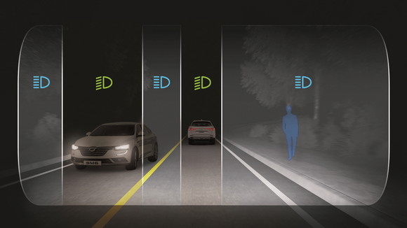 LED 매트릭스 비전 헤드램프는 앞차 및 반대편에서 차량이 오면 전방 카메라가 주행상황을 스스로 인식한다. ⓒ 르노삼성자동차