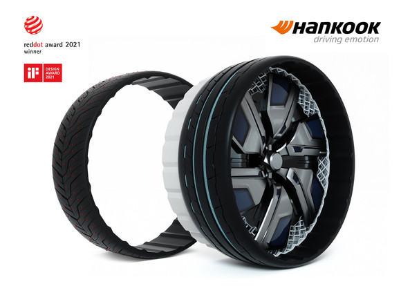 HPS-Cell에 장착된 타이어는 단위 격자 형태의 구조체가 적용된 비공기입 타이어다. ⓒ 한국타이어