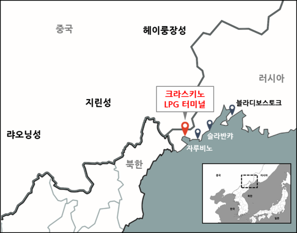 STX의 러시아 크라스키노 LPG 탱크 터미널 지도. ⓒ STX