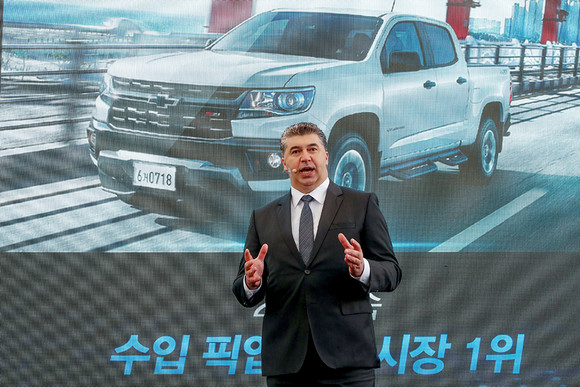 카허 카젬 한국GM 사장이 연설하고 있는 모습. ⓒ 한국GM