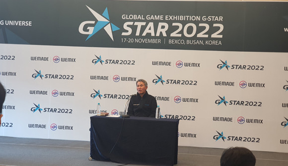지난 17일 부산 벡스코에서 개최된 '지스타 2022'에서 장현국 위메이드 대표는 "위믹스 상장 폐지는 없을 것"이라고 밝혔다. = 김경태 기자