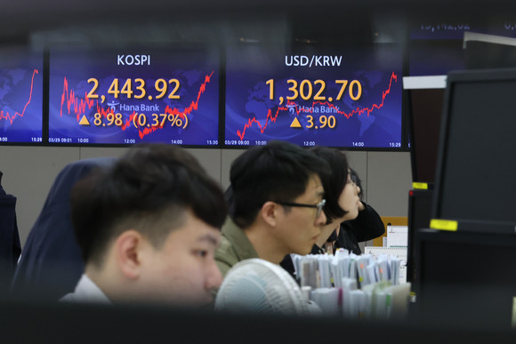 코스피가 기관과 외국인의 순매수세에 힘입어 4거래일 연속 상승 마감했다. ⓒ 연합뉴스