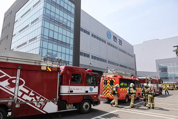 한진이 지난 11일 인천공항 GDC에서 인천 영종소방서와 함께 비상대응훈련을 실시했다. ⓒ 한진