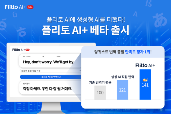 플리토가 자사 AI 번역 엔진에 생성형 AI 기술을 접목한 온라인 번역 서비스 '플리토 AI 플러스'를 베타 출시했다. ⓒ 플리토