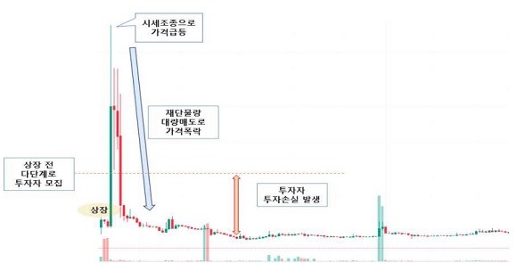 시세조종 후 재단물량 매도로 투자손실 발생 사례. ⓒ 금융감독원