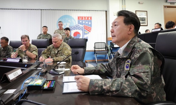 윤 대통령은 "북한의 핵사용 상황을 상정해 한미 양국이 강력한 대응태세를 갖춰야 한다"고 강조했다. ⓒ 연합뉴스