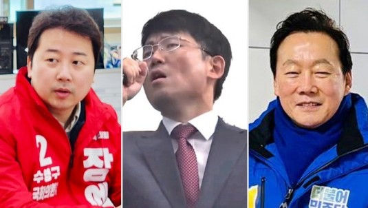 (왼쪽부터) 국민의힘 부산 수영구 장예찬 예비후보, 국민의힘 대구 중·남구 도태우 변호사, 더불어민주당 서울 강북을 정봉주 전 교육연수원장 ⓒ후보자 각 캠프
